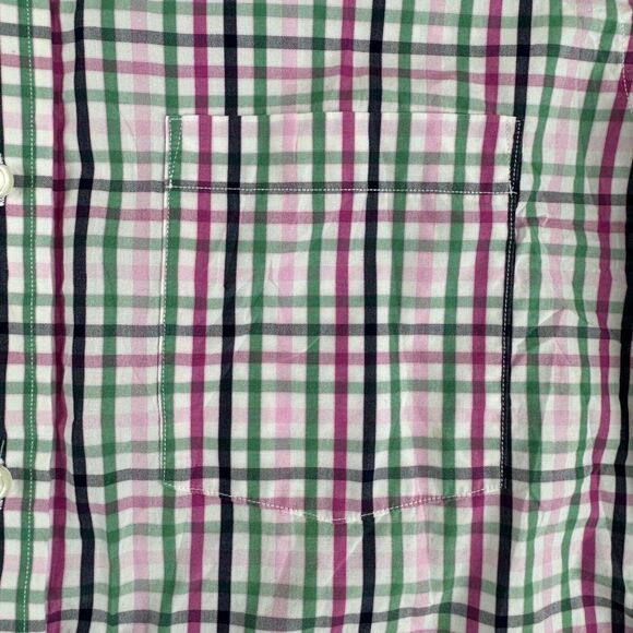 Tailorbyrd Shirt Mens Medium Pink Green Plaid Flip Cuff Button‎ Up Pocket - Picture 4 of 13